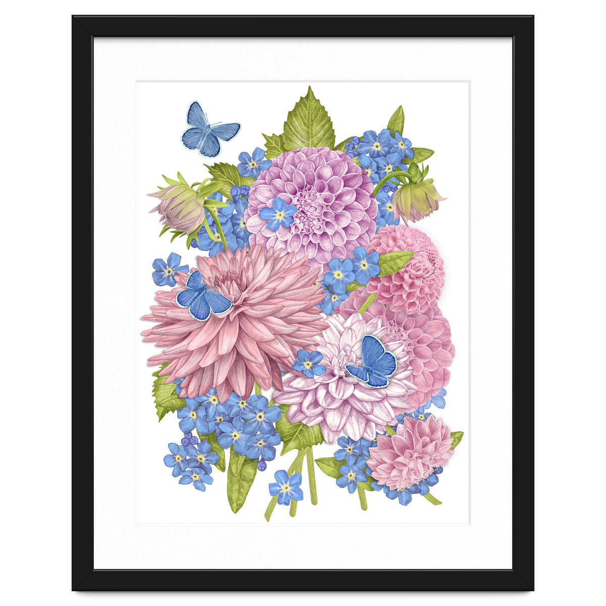 Pink Flowers and Butterflies