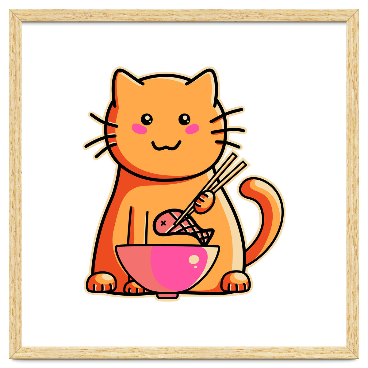 A Cat's Favourite Meal - kawaii cat eating fish with chopsticks