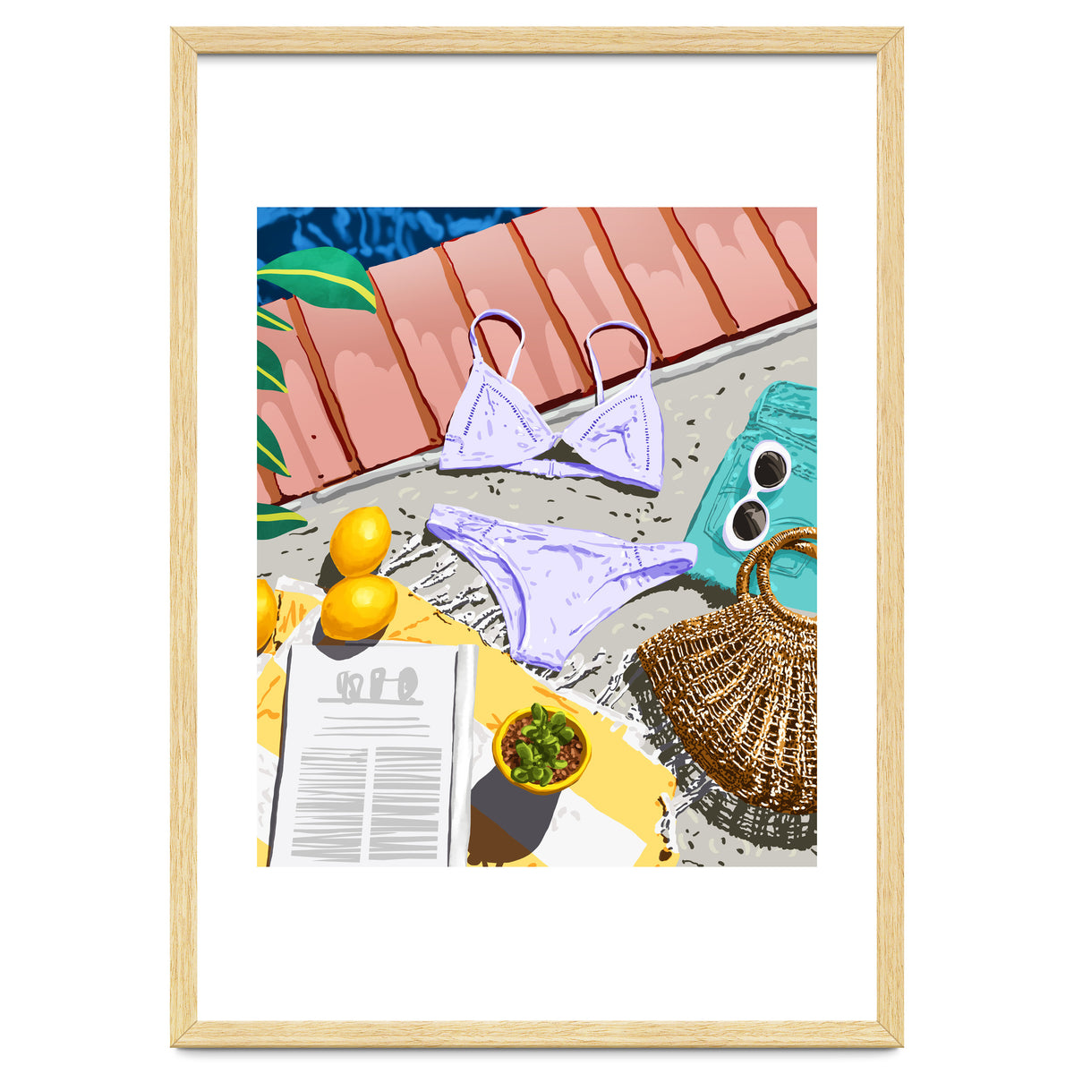 Summer on my mind, Tropical Travel Swimming Pool Fashion Illustration, Eclectic Beachy Summer Bikini