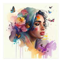 Watercolor Floral Arabian Woman #1 (Print Only)