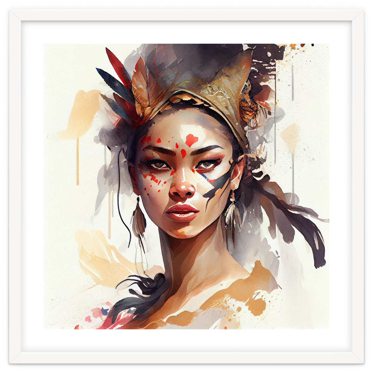 Watercolor Floral Indian Native Woman #7