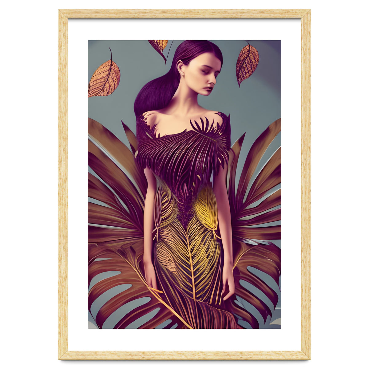 Lady dressed in Monstera Deliciosa Leaves