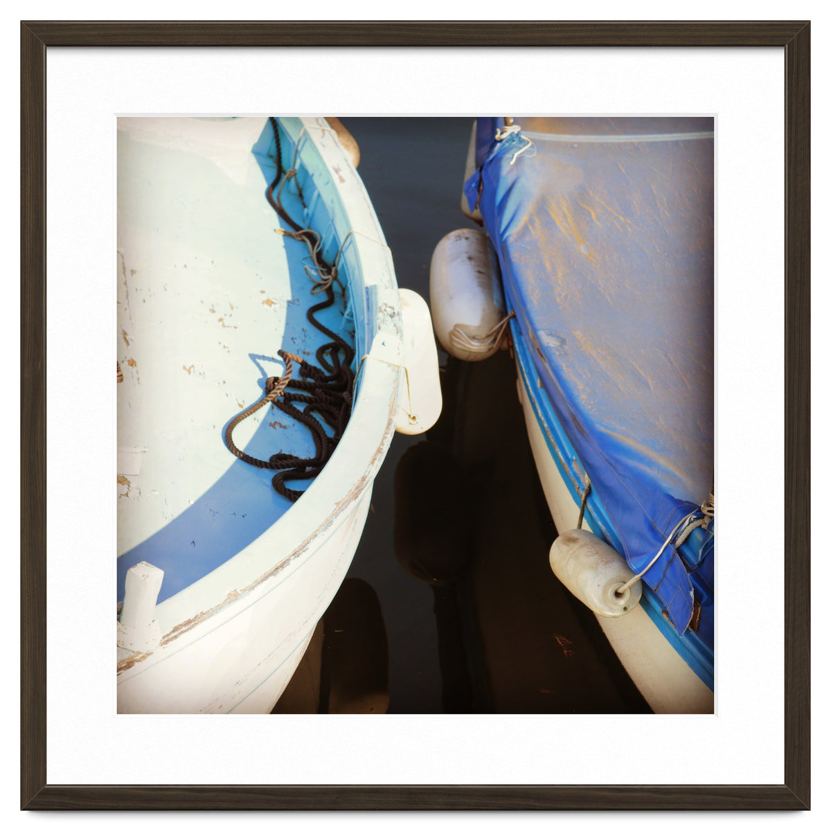 Blue and white wooden fishing boats