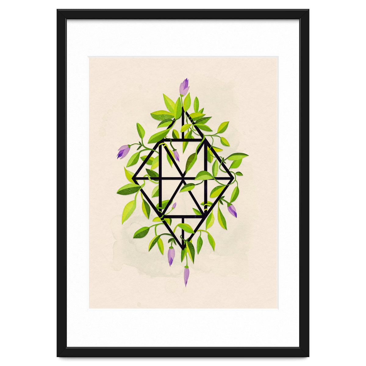 Geometric frame with leaves and flowers