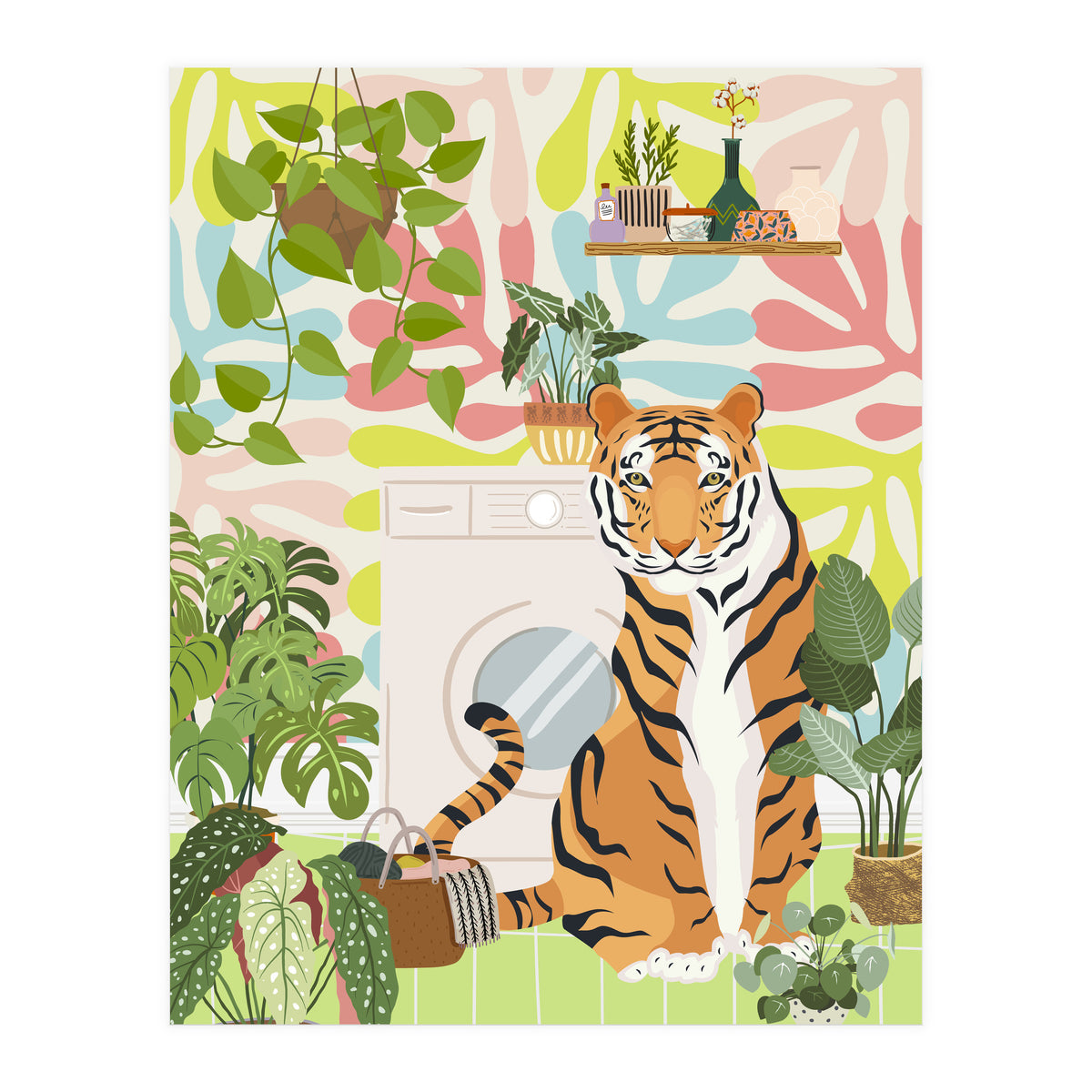 Tiger in Matisse Style Bathroom (Print Only)