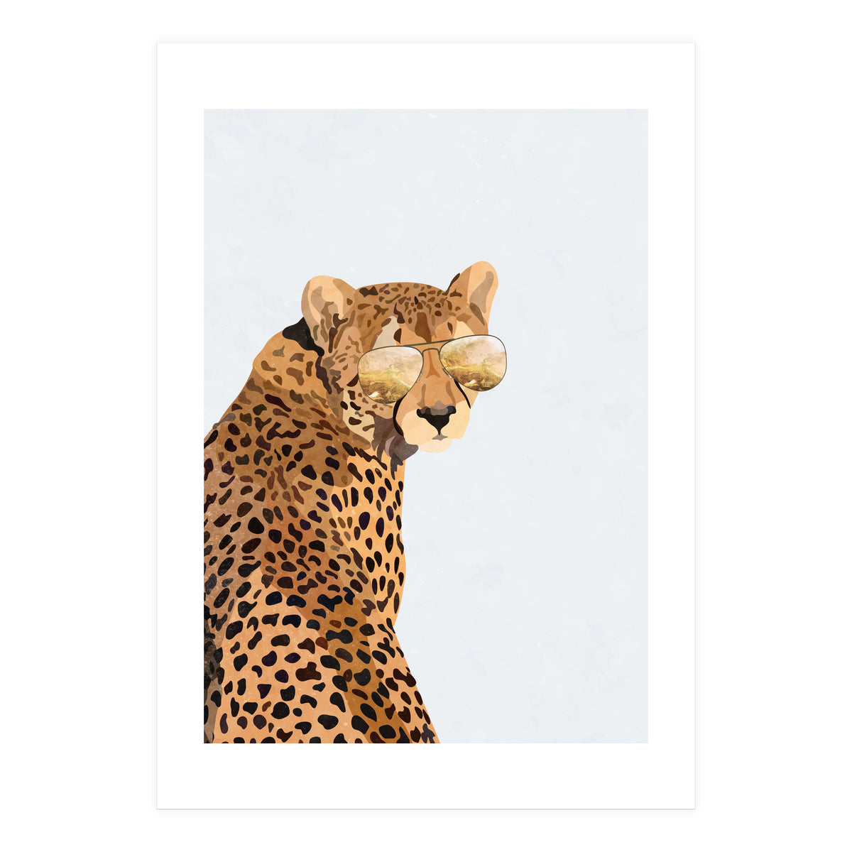 Cool Cat Cheetah Portrait with Gold Sunglasses (Print Only)