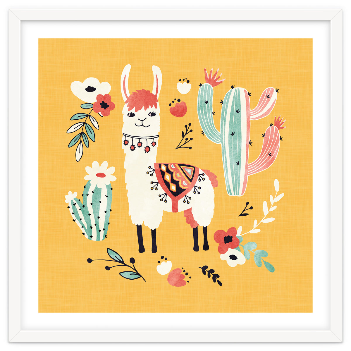 White Llama With Flowers