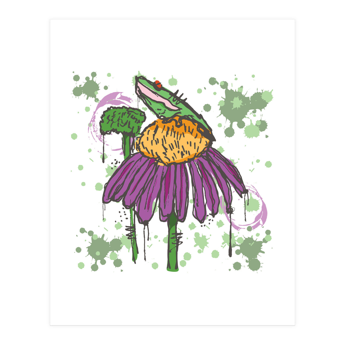 Frog On Flower sketch (Print Only)