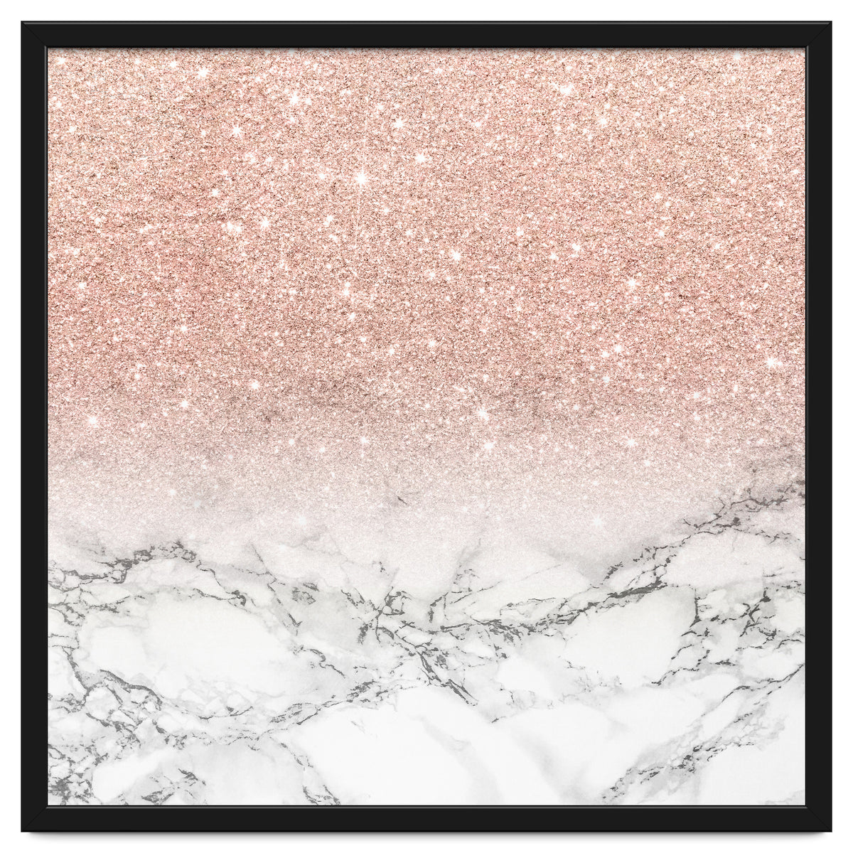 Modern faux rose gold pink glitter ombre white marble