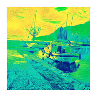 Boats on Green, blue and yellow (Print Only)