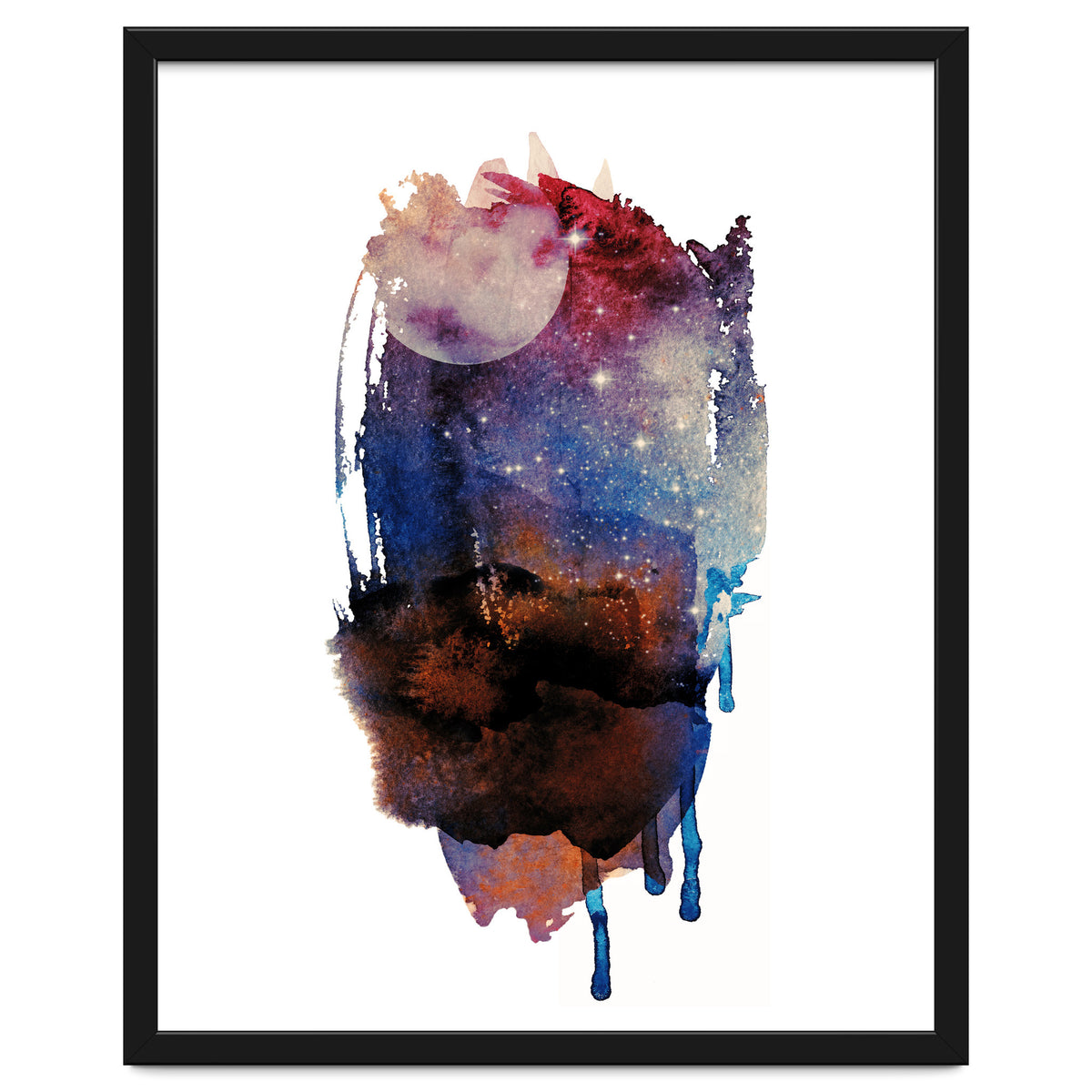 Abstract watercolour red moon