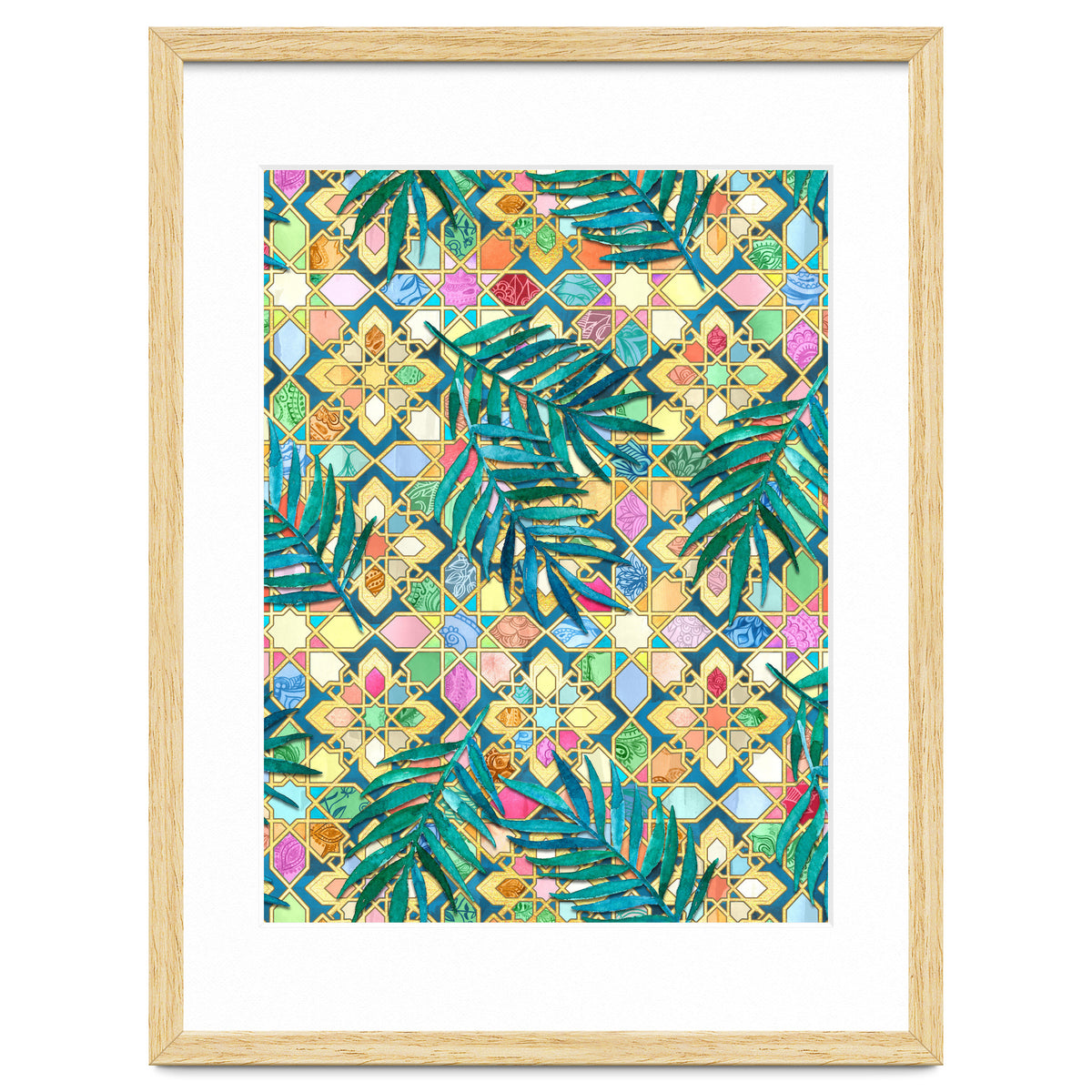 Gilded Moroccan Mosaic Tiles with Palm Leaves