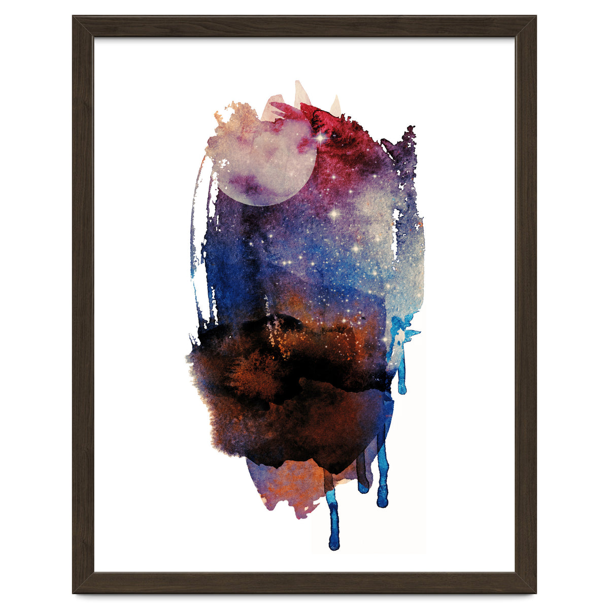 Abstract watercolour red moon