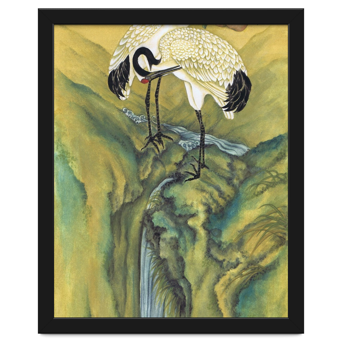 Cranes At The Top Of A Waterfall