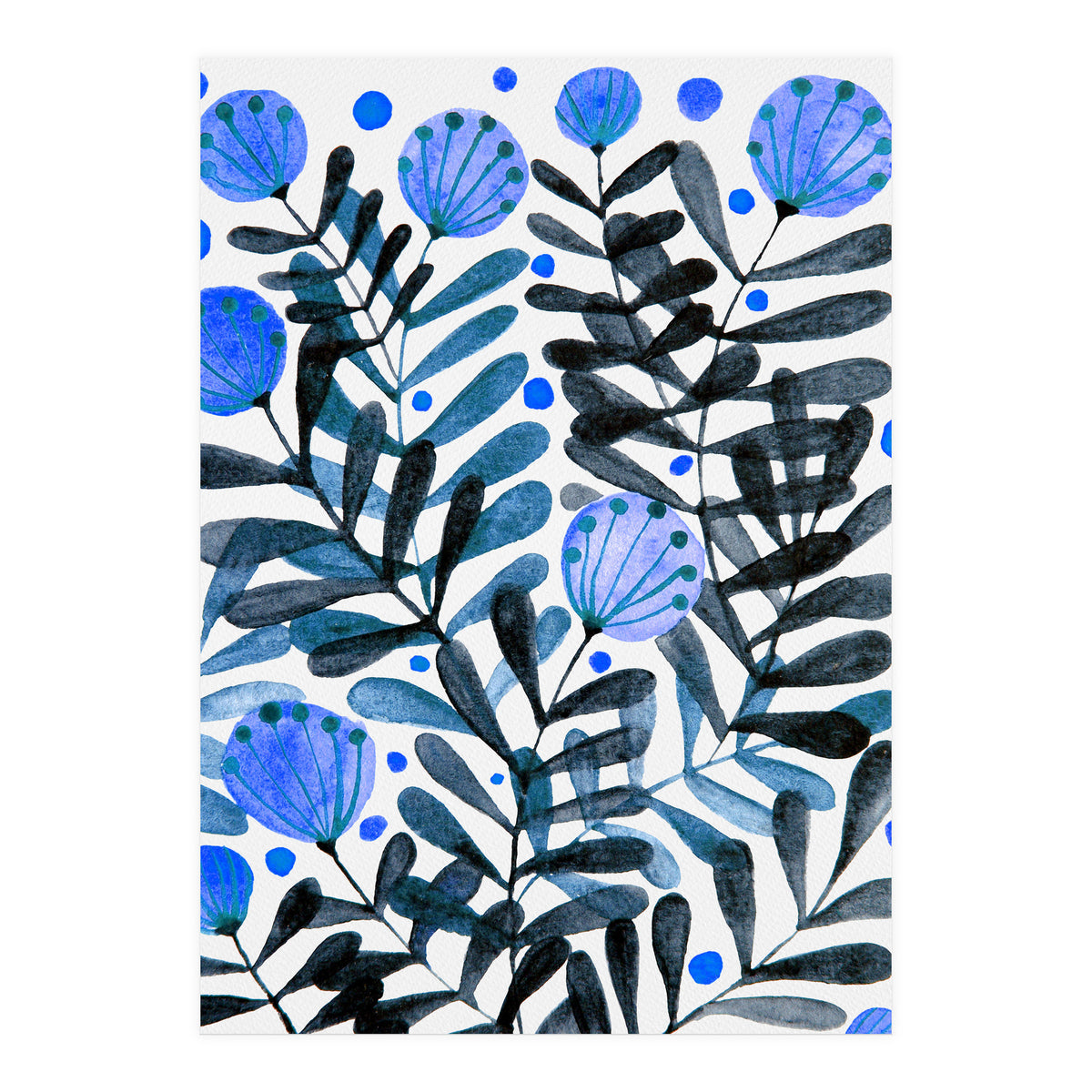 Flowers And Foliage Blue (Print Only)