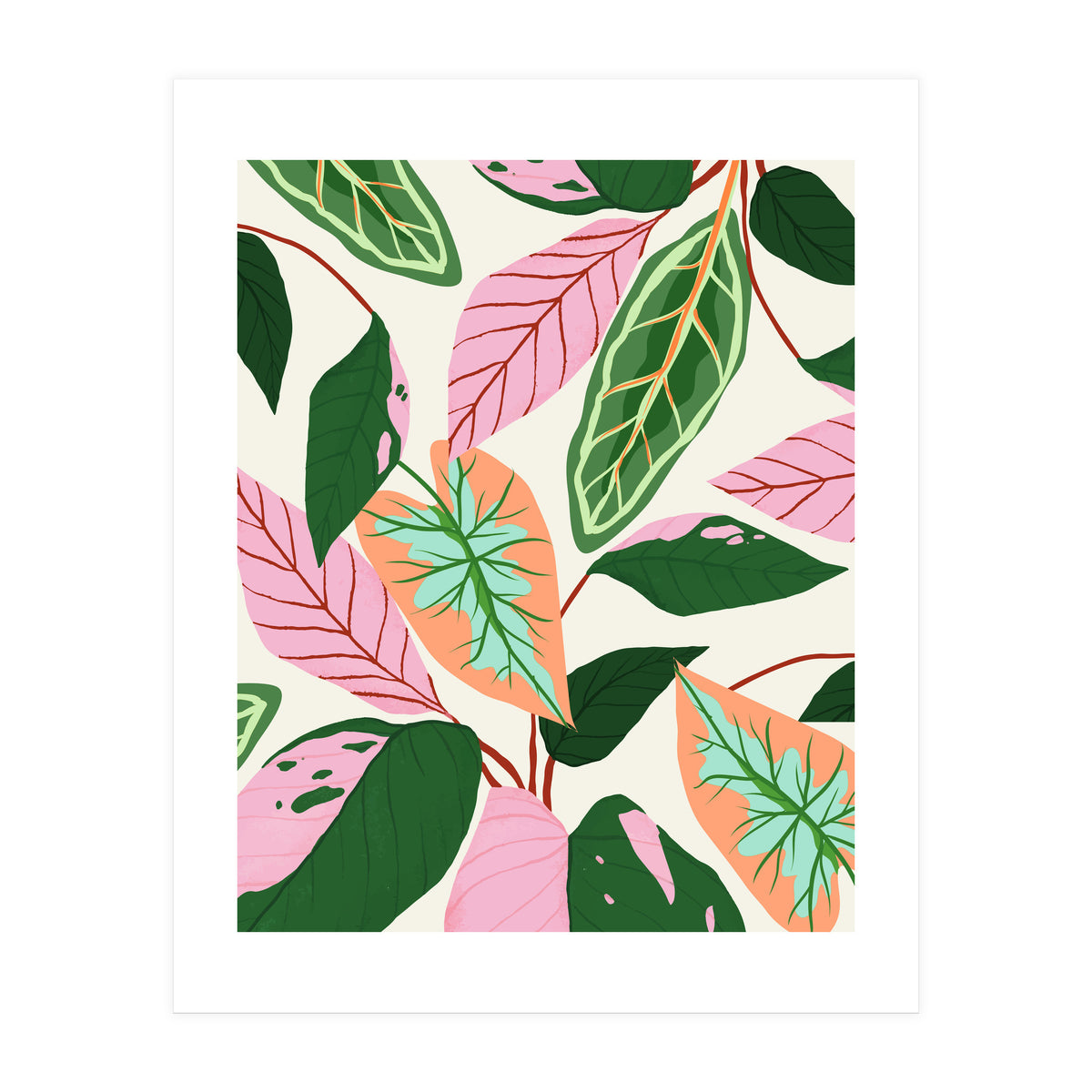 The Inseparable V.01, Nature Botanical Plants, Blush Leaves Modern Boho, Pastel Illustration Garden (Print Only)
