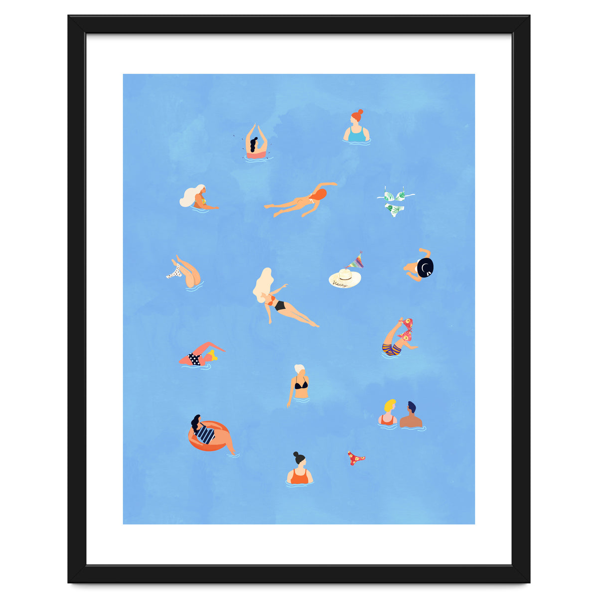 Summer Weekend in The Ocean Watercolor Swim Painting | Travel People Chic Eclectic Boho Fun