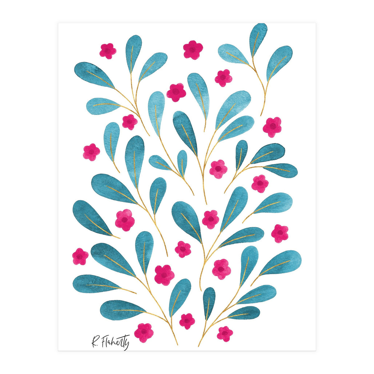 Springtime Floral | Teal and Pink (Print Only)