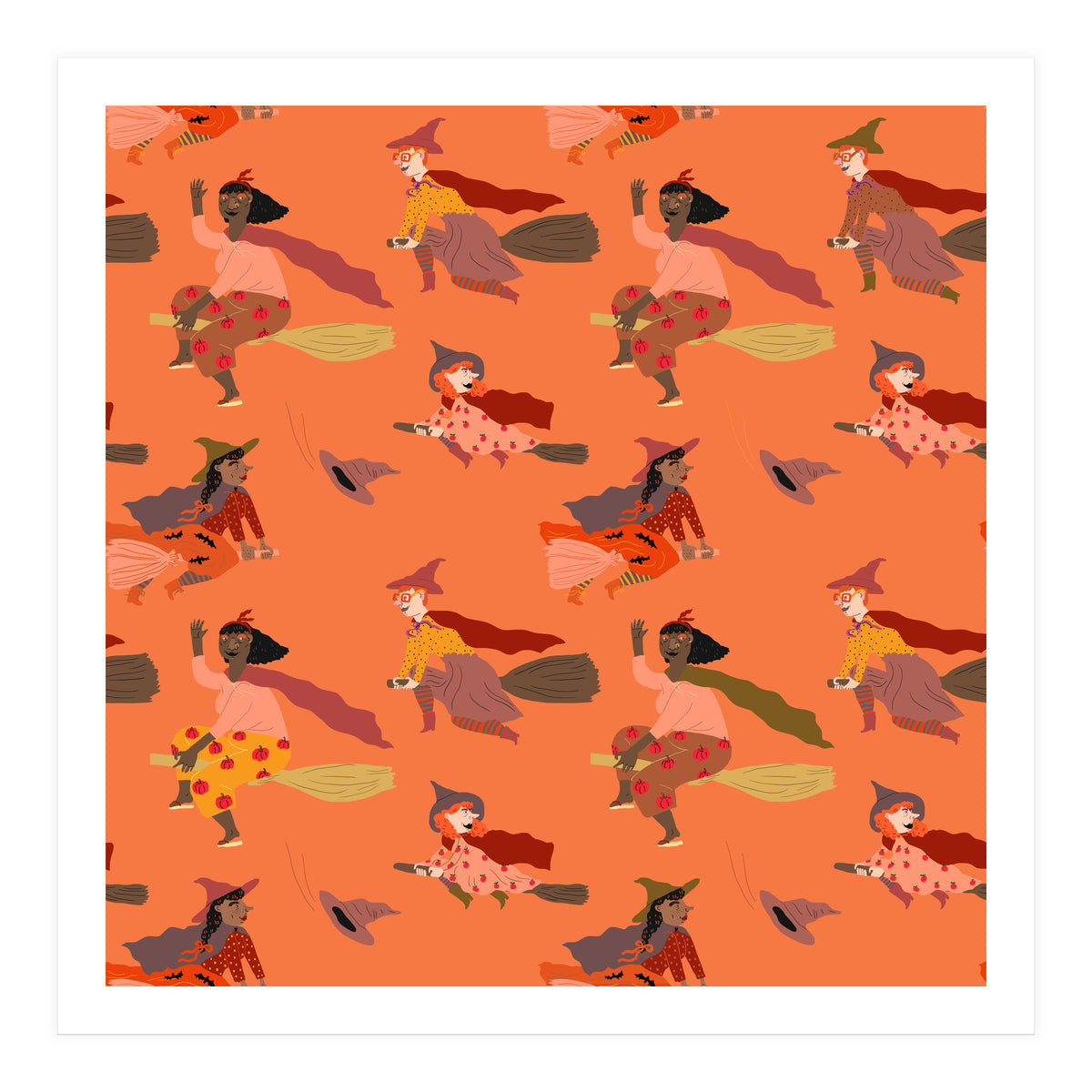 Tiny Witches Pattern (orange Backgrownd) (Print Only)
