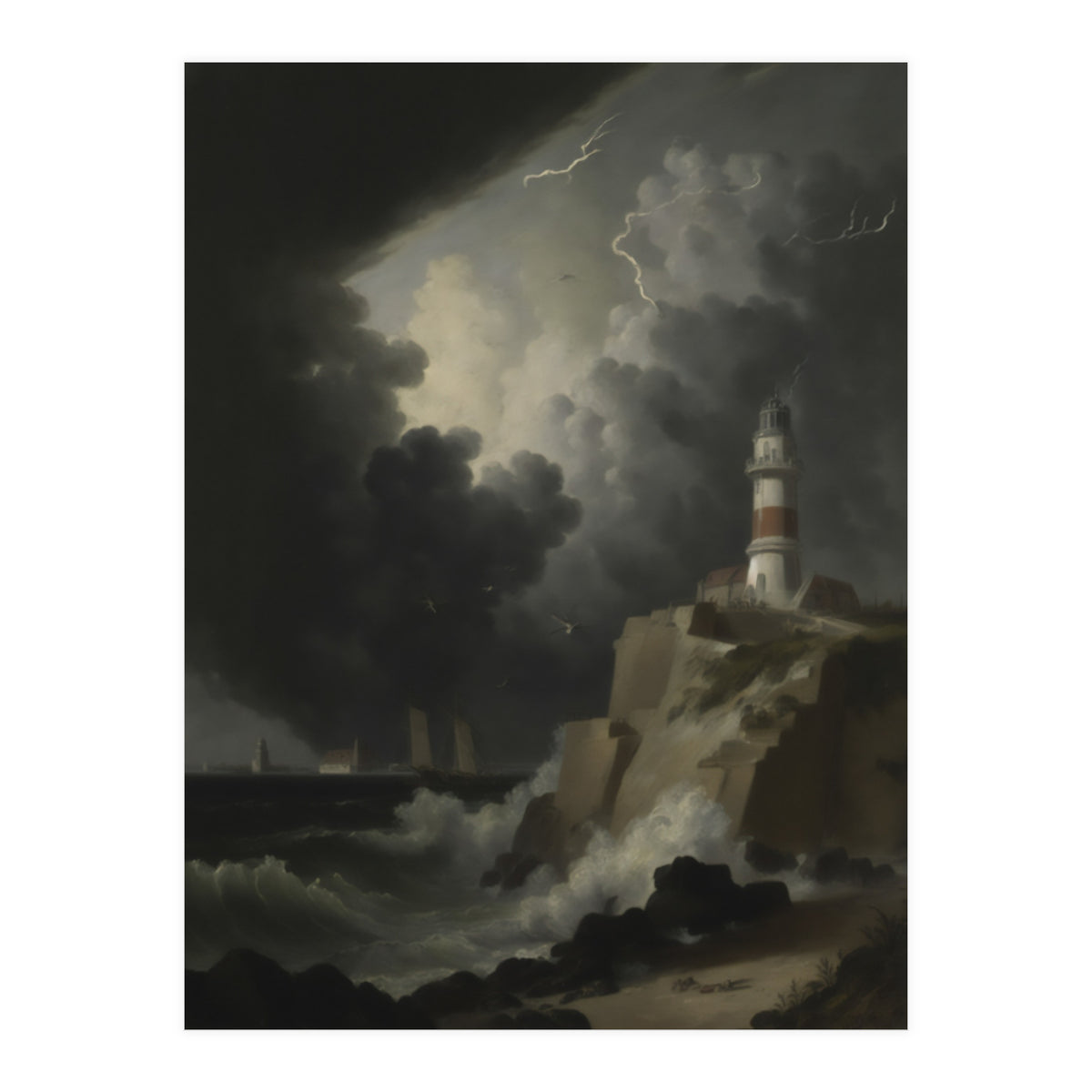 Lighthouse In A Storm (Print Only)
