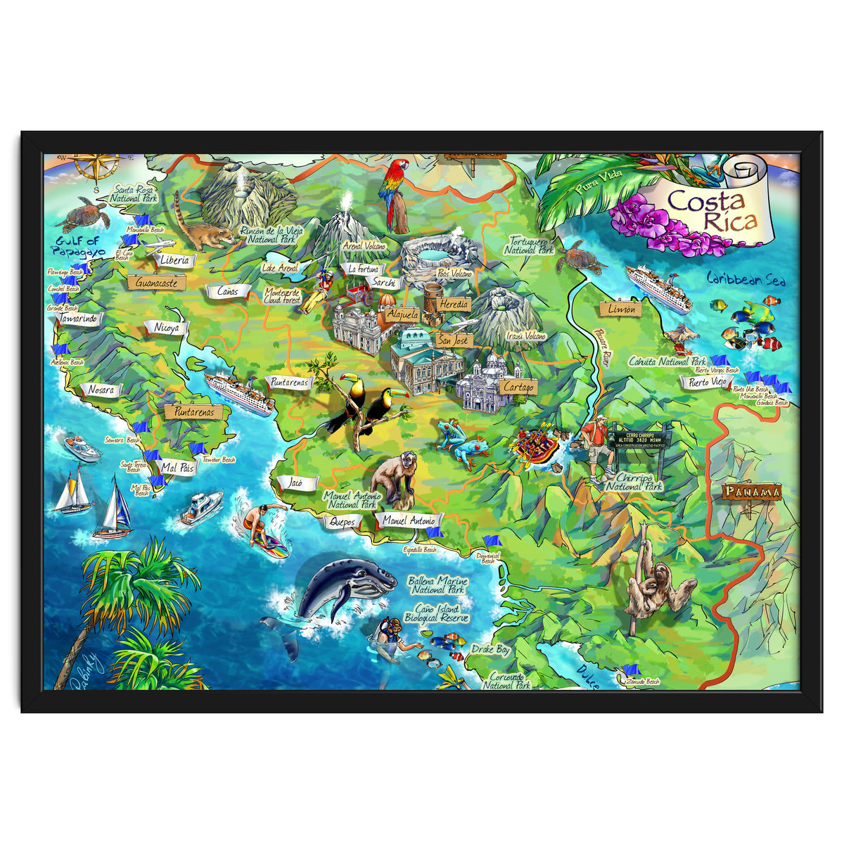 Costa Rica Map Illustration