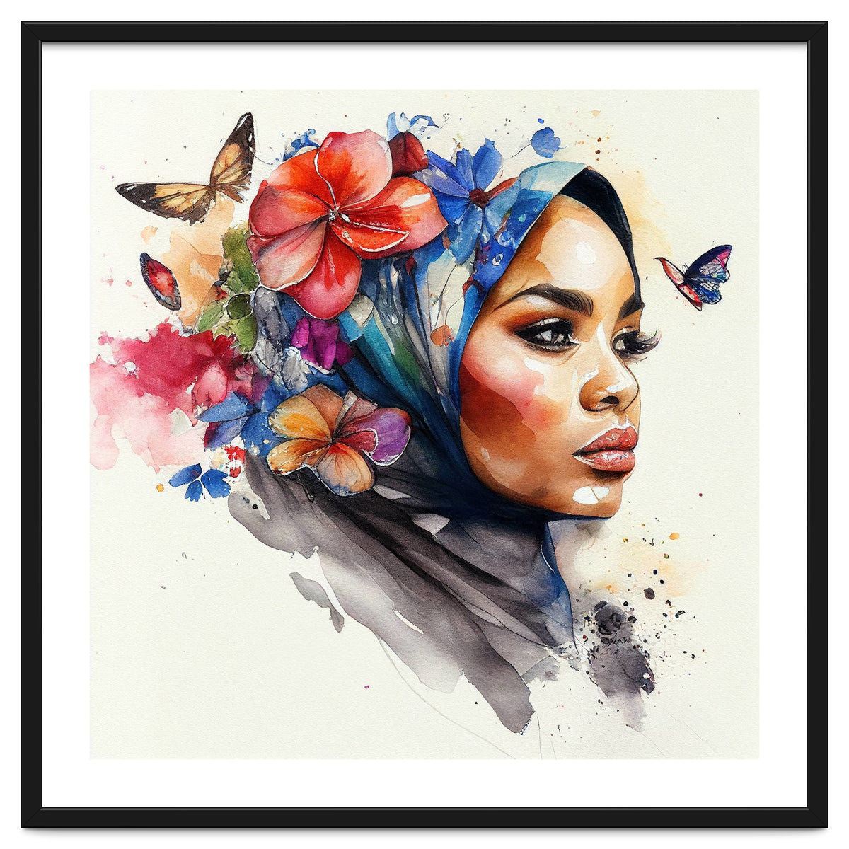 Watercolor Floral Muslim Arabian Woman #2