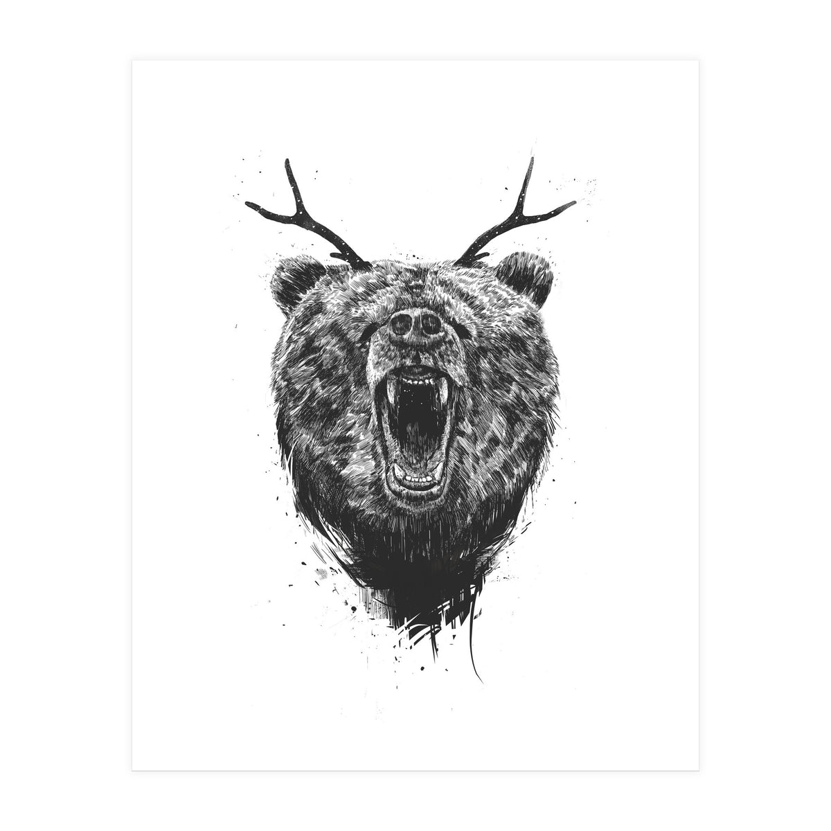 Angry Bear With Antlers (Print Only)
