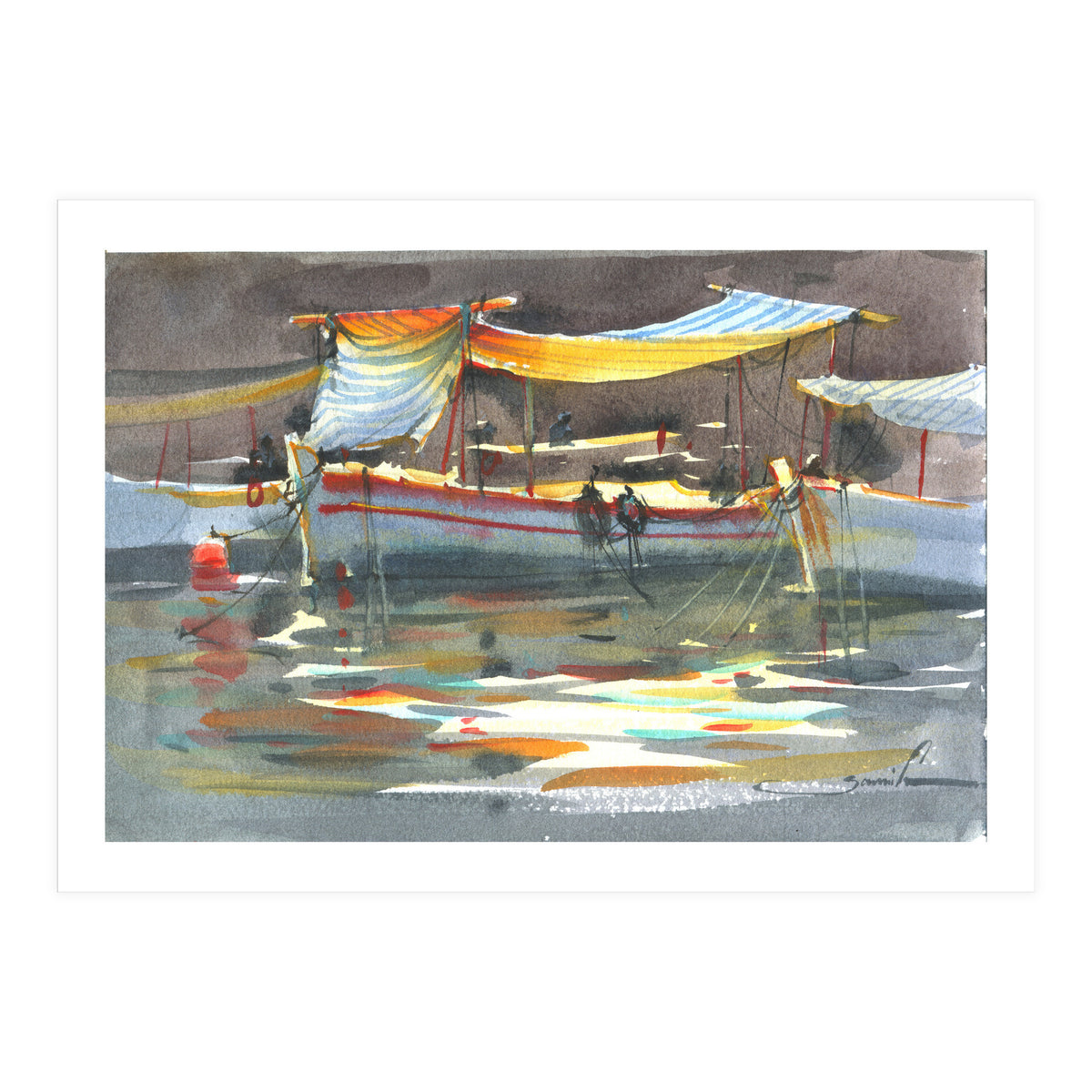 Yacht painting art watercolor (Print Only)