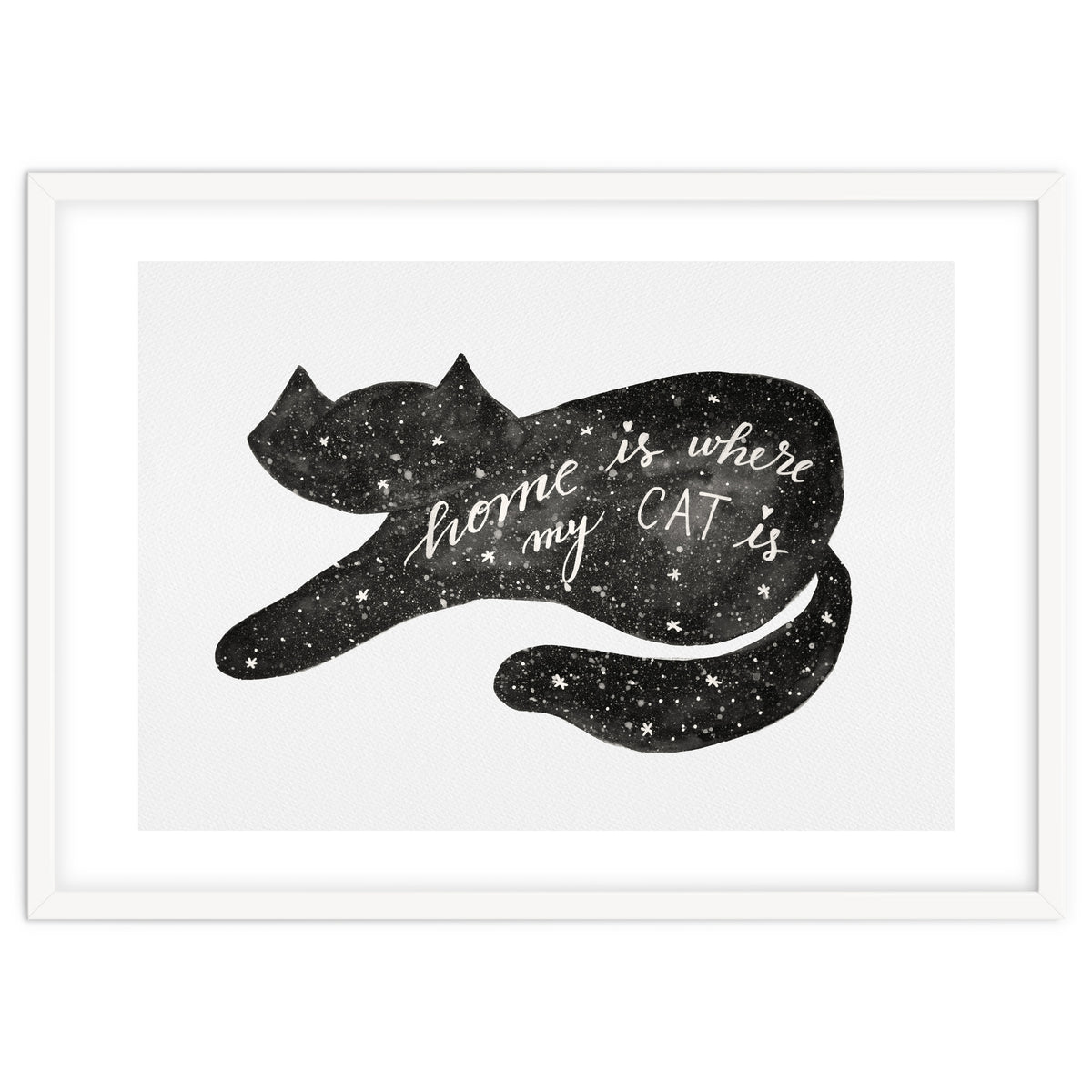 Watercolor galaxy cat - black and white