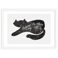 Watercolor galaxy cat - black and white
