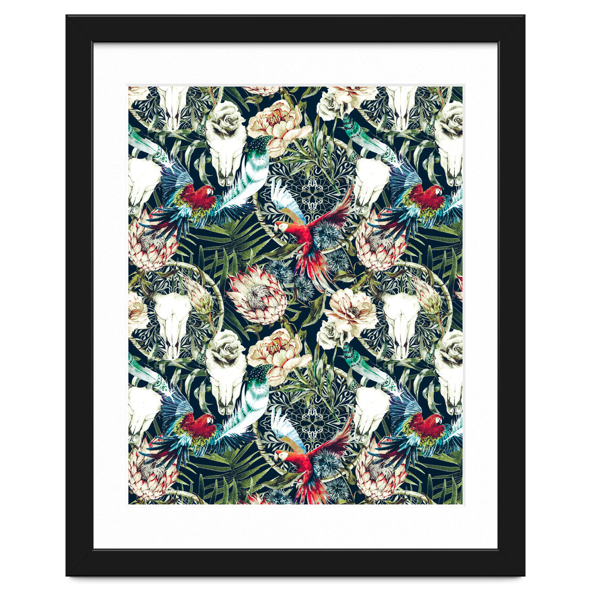 Dark pattern boho skull tropical