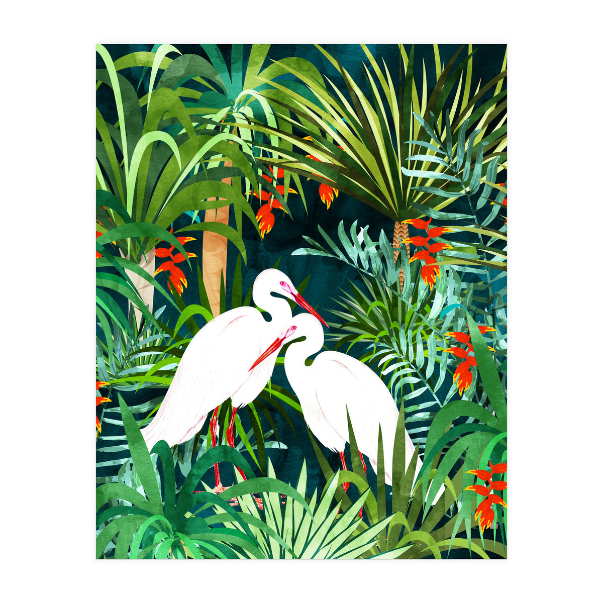 To Me, You're The Perfect Heron, Tropical Jungle Wildlife Animals Birds, Botanical Stork Painting (Print Only)