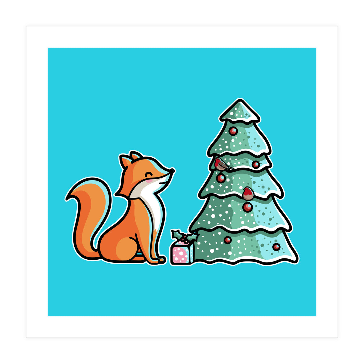 Cute Fox Christmas Tree (Print Only)