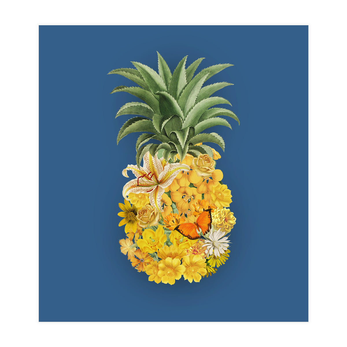 Pineapple Floral Blue (Print Only)