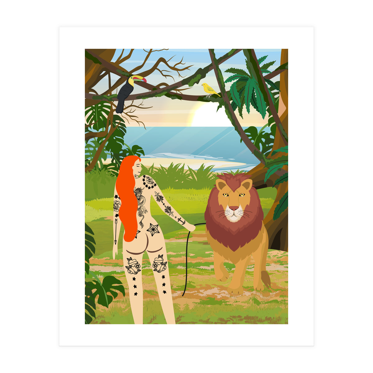 Tattooed Girl with Lion (Print Only)