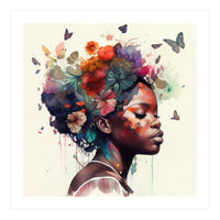 Watercolor Butterfly African Woman #1 (Print Only)