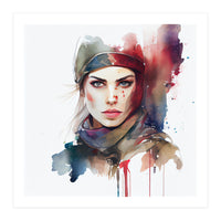 Watercolor Medieval Soldier Woman #1 (Print Only)