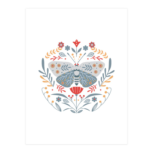 Scandinavian Folk Art: Butterfly & Flowers (Print Only)