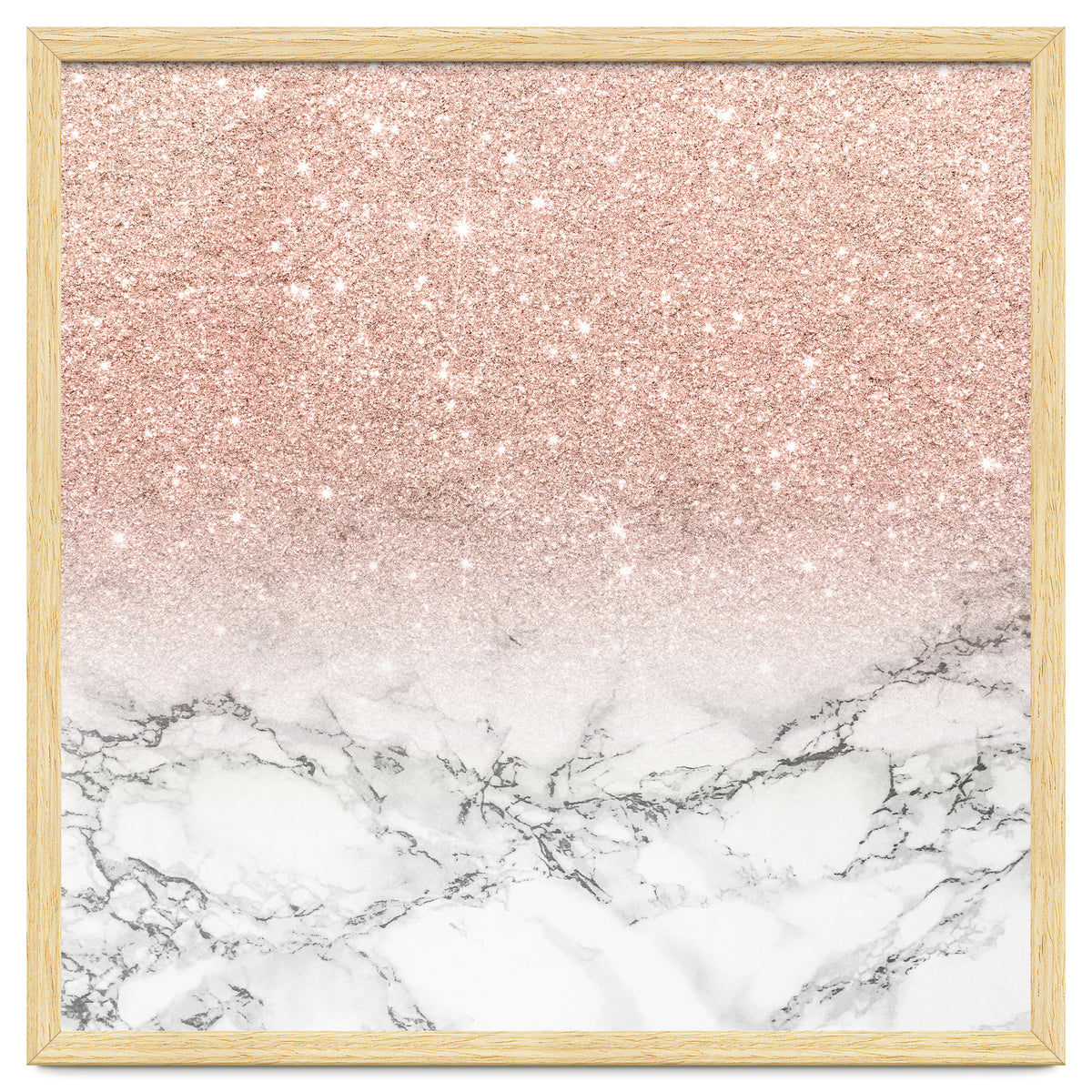 Modern faux rose gold pink glitter ombre white marble
