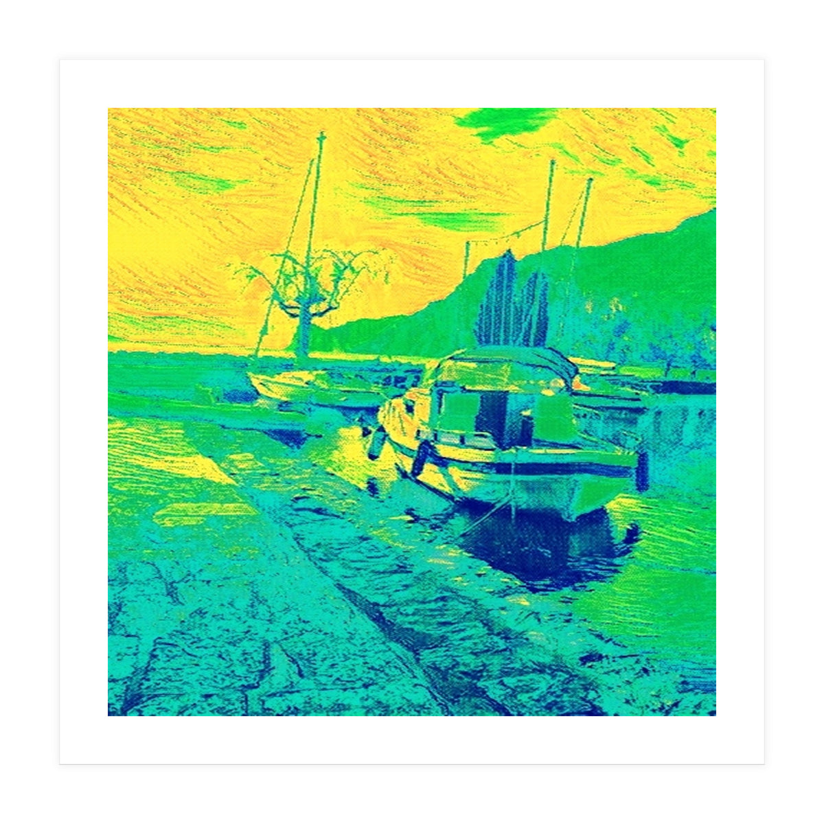 Boats on Green, blue and yellow (Print Only)