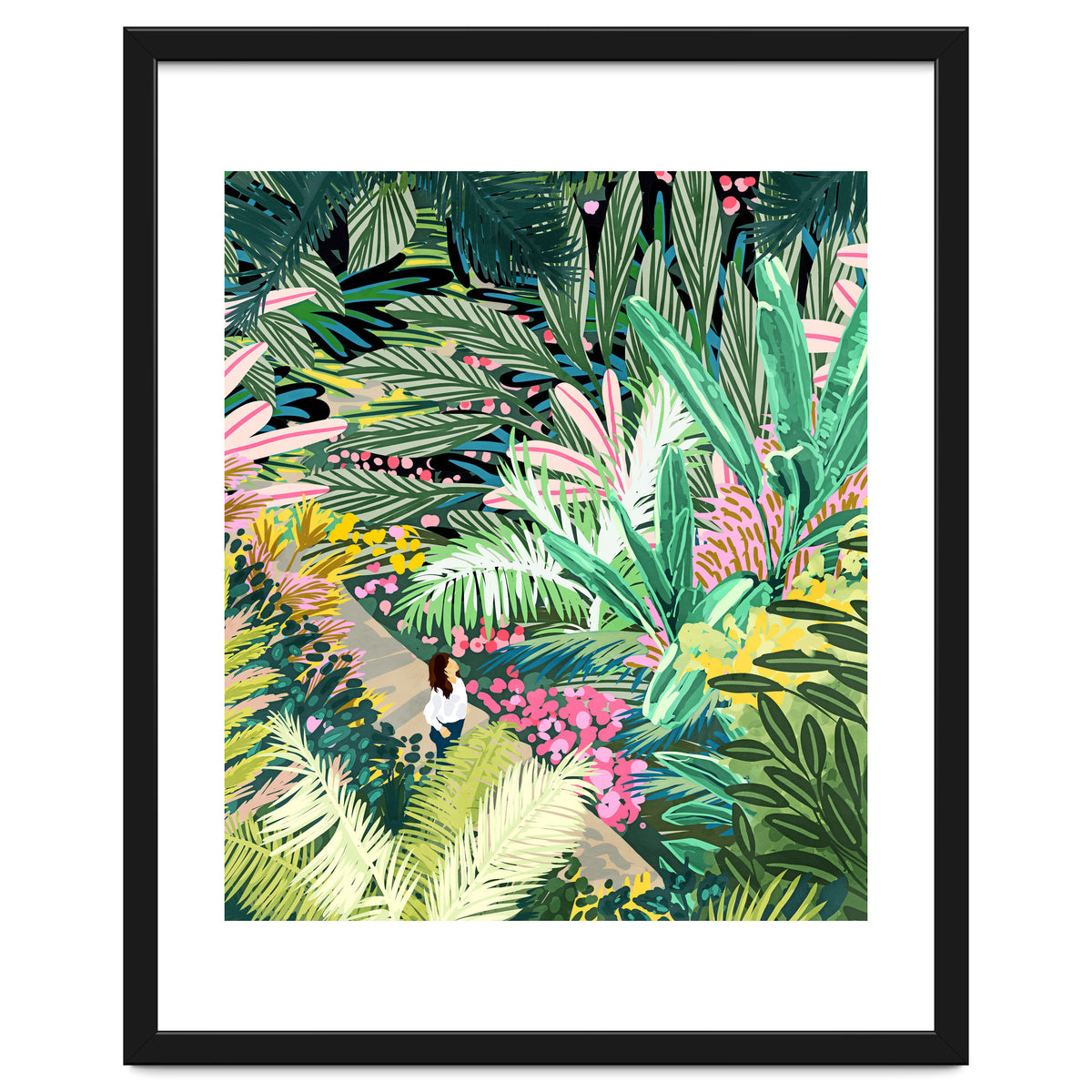 Bohemian Jungle, Tropical Botanical Nature Illustration, Forest Solo Travel Plants Painting
