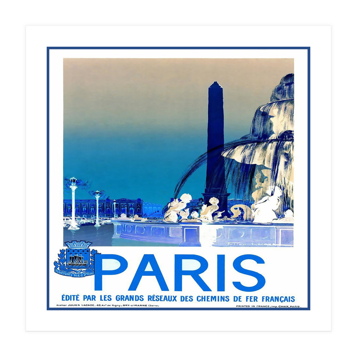 Travel Poster Paris Vintage  (Print Only)