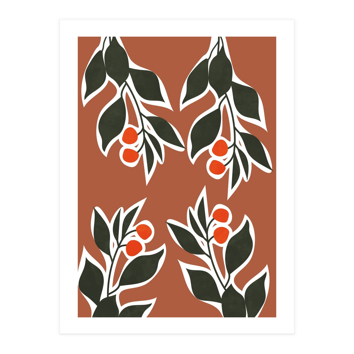 Red Cherry Leaf Boho Botanical II (Print Only)