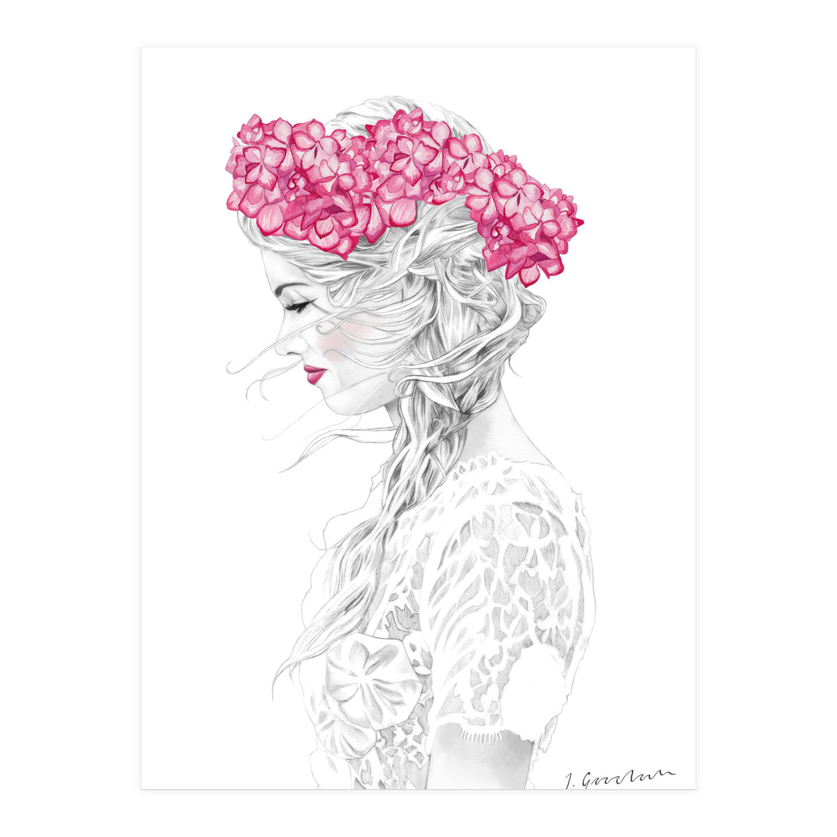 Pink Hydrangea Girl (Print Only)