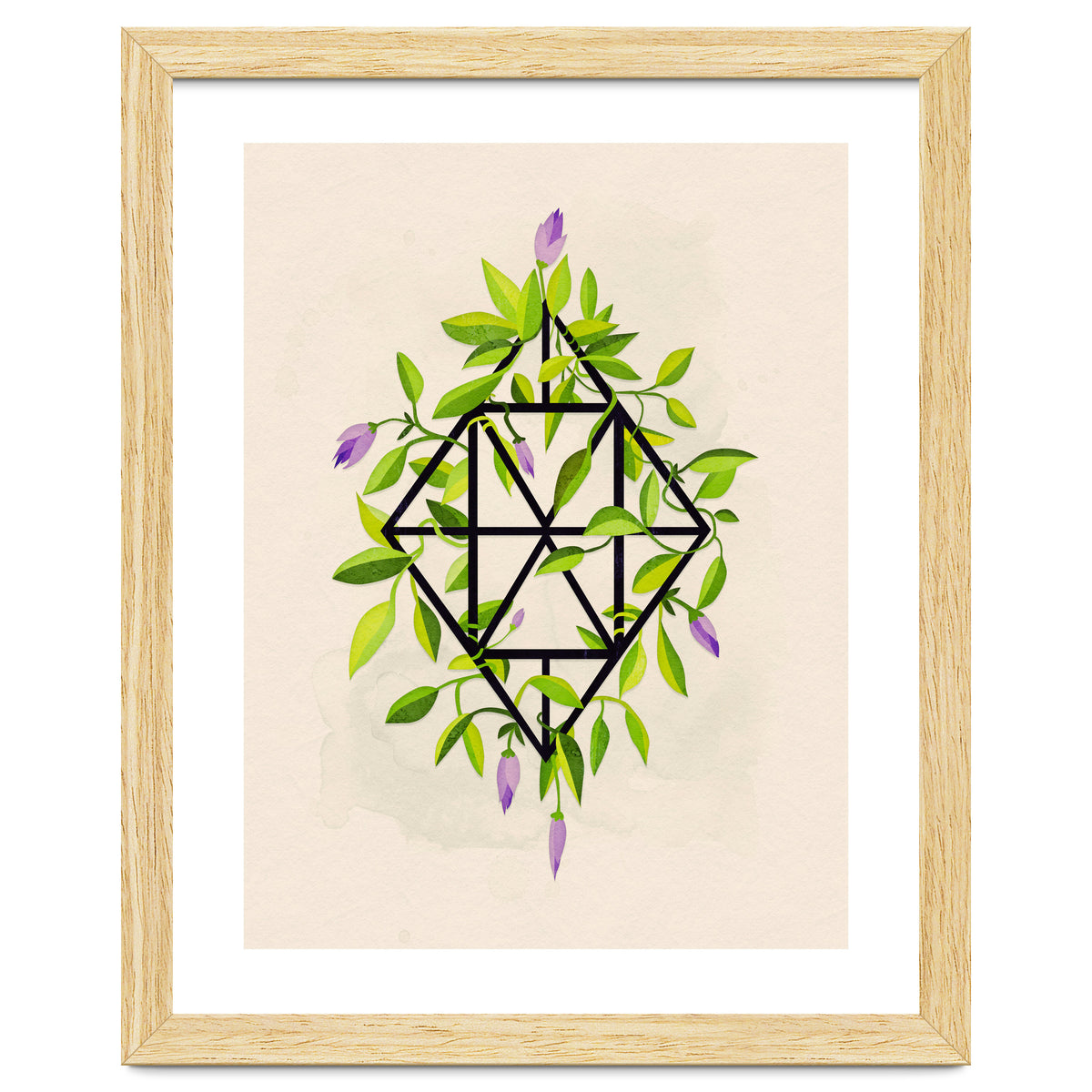 Geometric frame with leaves and flowers