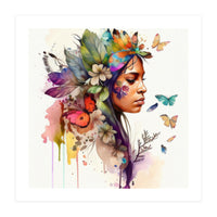 Watercolor Floral Indian Native Woman #10 (Print Only)