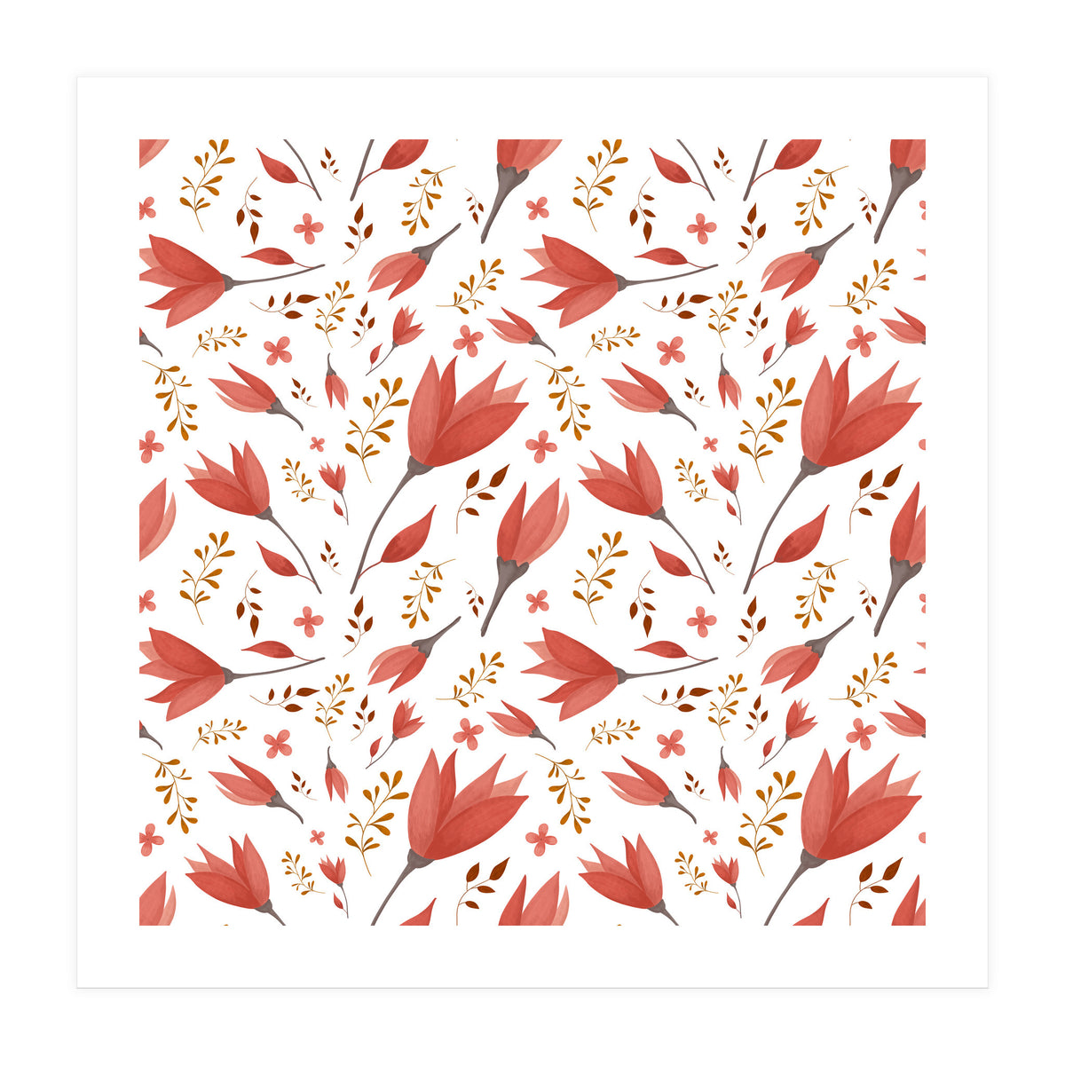 Delicate Autumn Floral Gouache Pattern Collection I (Print Only)
