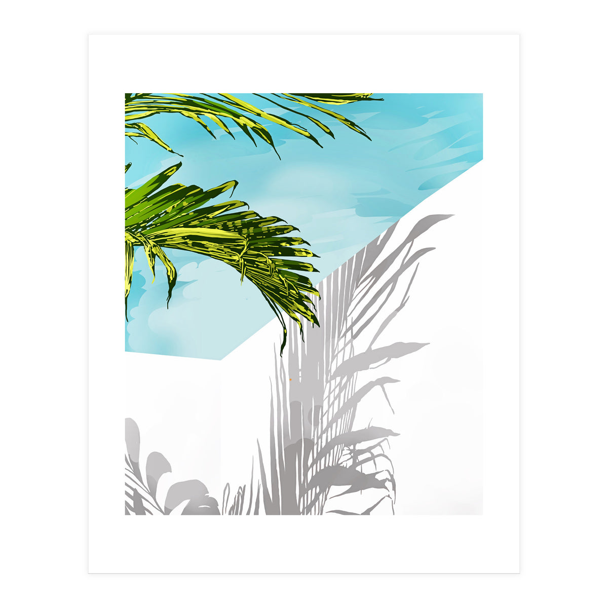 Palms In My Backyard, Tropical Greece Architecture Travel Painting, Summer Scenic Building  (Print Only)