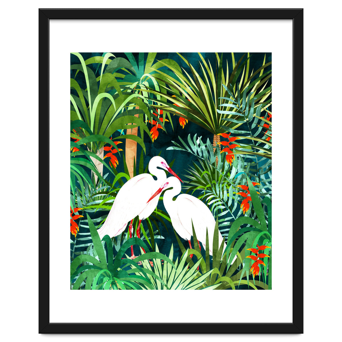To Me, You're The Perfect Heron, Tropical Jungle Wildlife Animals Birds, Botanical Stork Painting