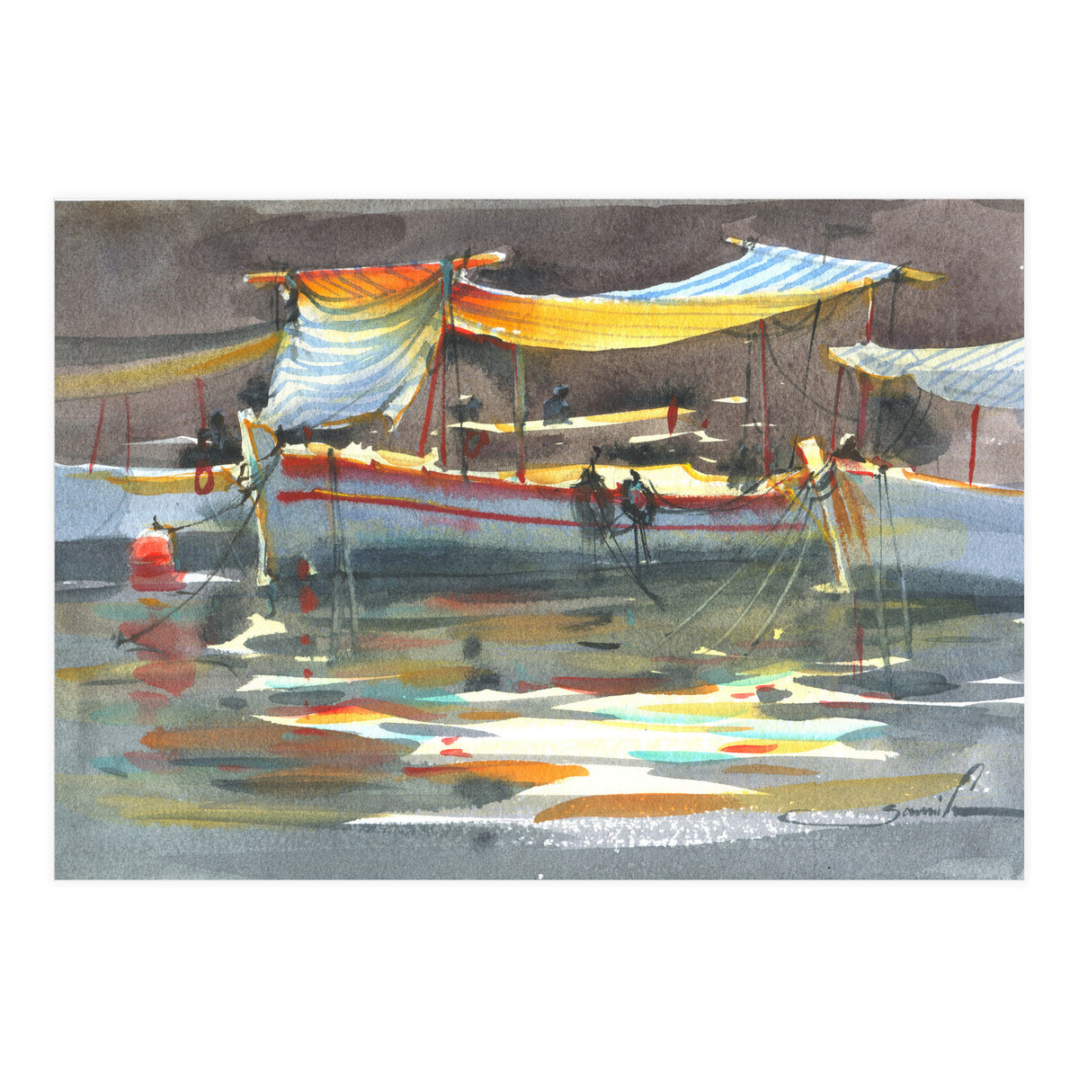 Yacht painting art watercolor (Print Only)
